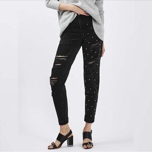 Topshop Black Distressed Skinny Jeans with Studs